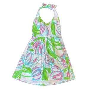 Lilly Pulitzer Halter Dress Ring the Bellboy Pink & Green Tropical Floral Size 6